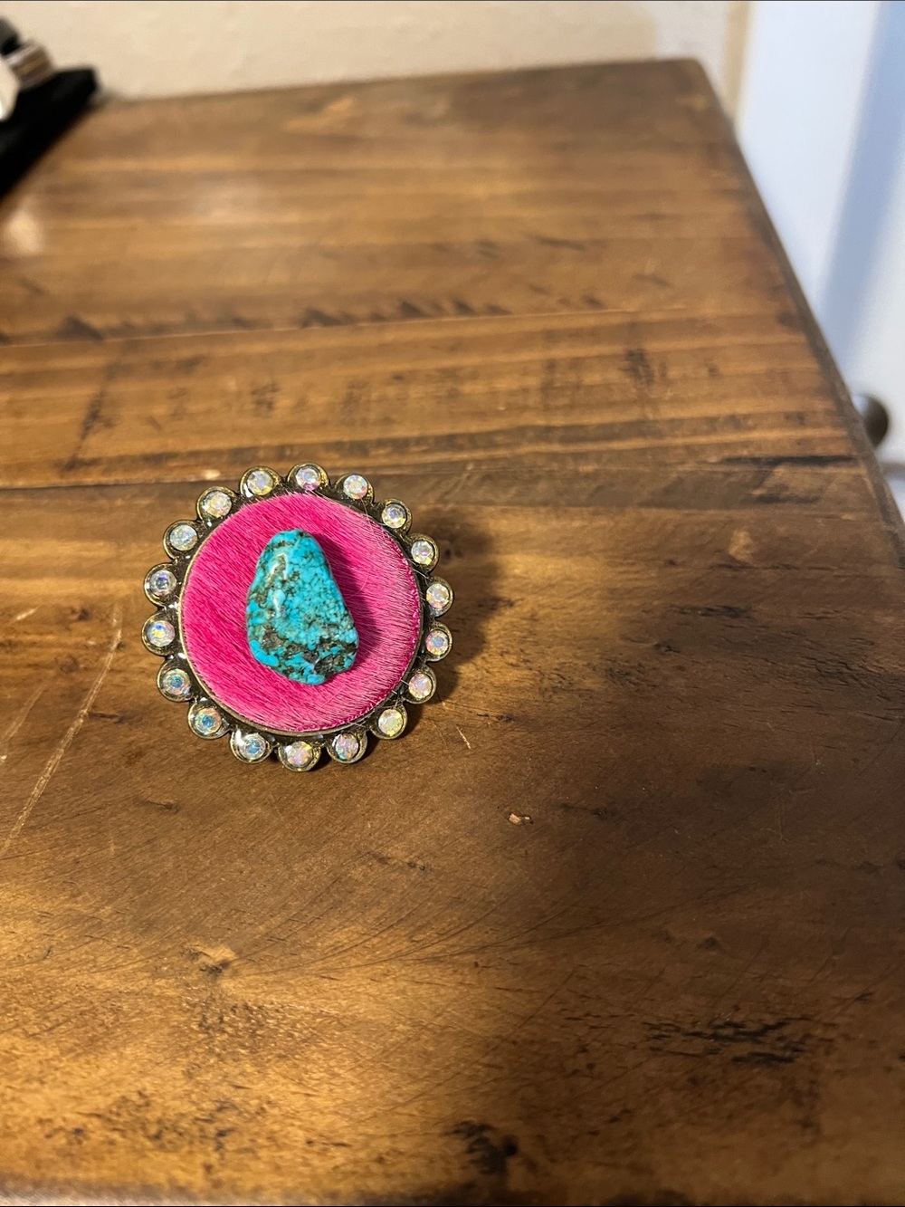 Turquoise Stone Accent Ring in Hot Pink